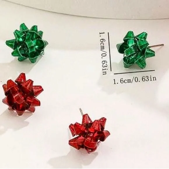 Red Christmas Holiday Bow Stud Earrings - Picture 3 of 4